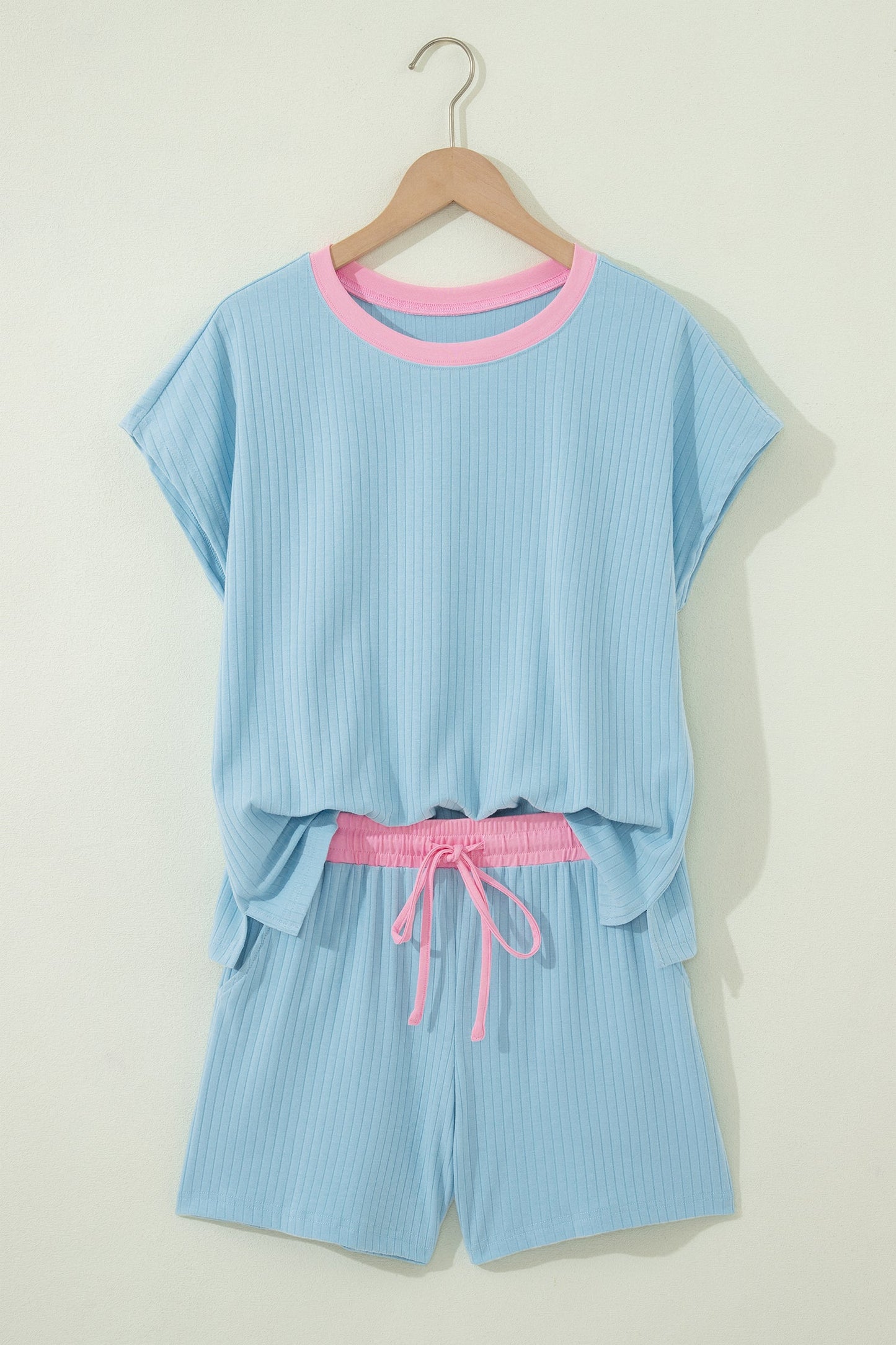 Colorblock Trim Ribbed Top & Shorts Set