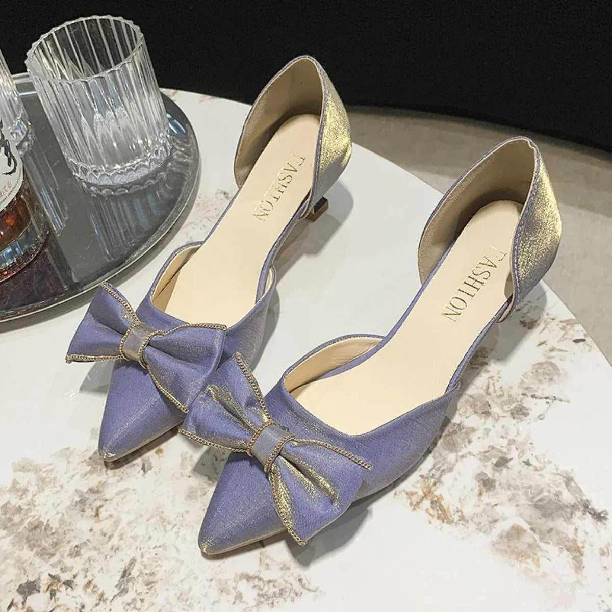 Point Toe Flare Heels Pumps Blue