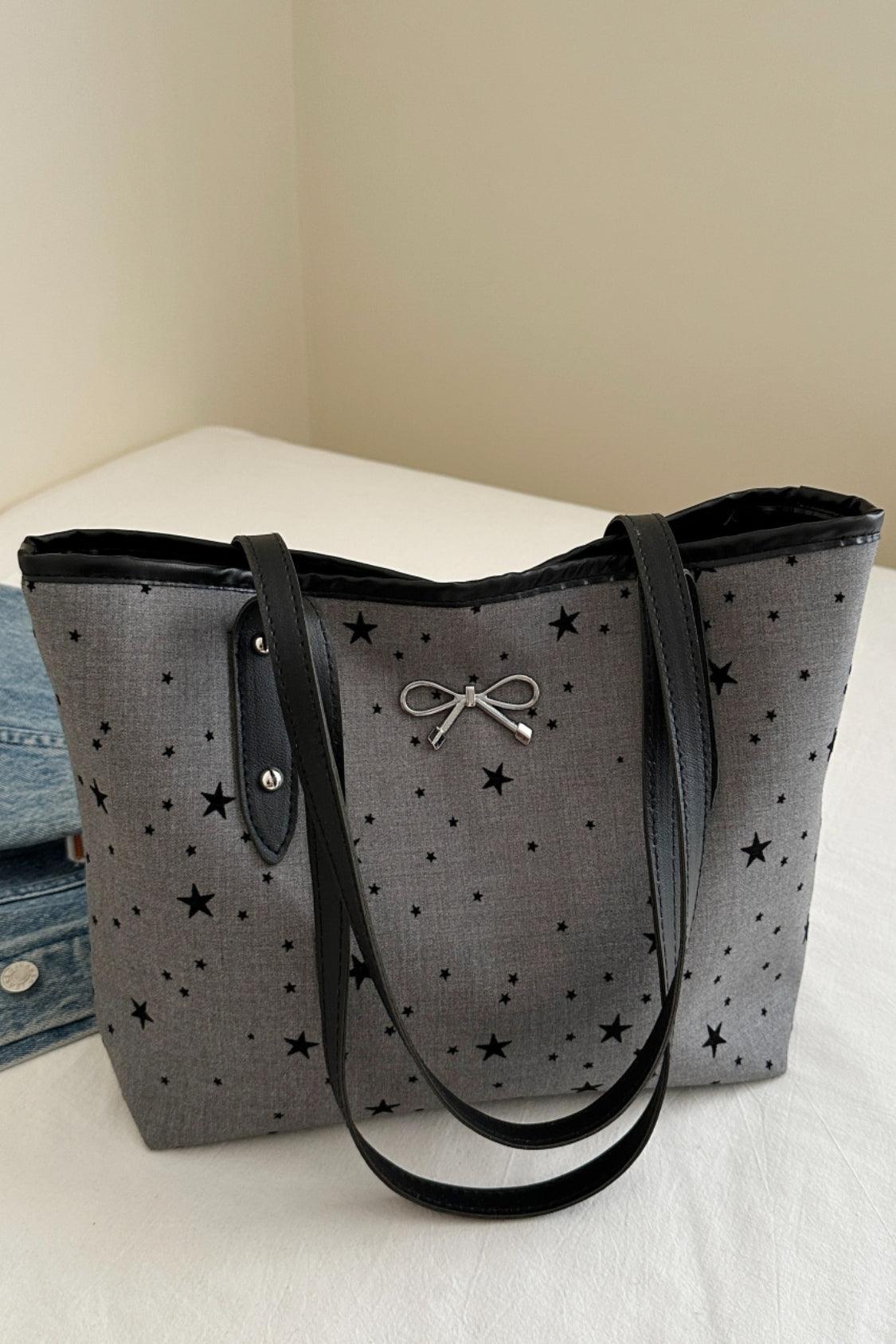 Bow Trim Polyester Tote Bag Star One Size