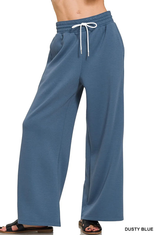 Zenana Scuba Drawstring Pants DUSTY BLUE