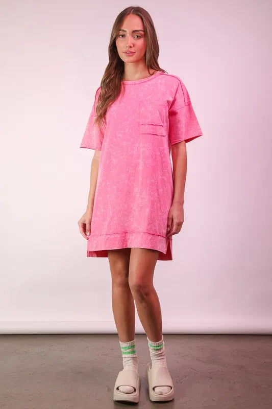 VERY J Plus Size Mineral Washed Knit Shift Mini Dress Pink