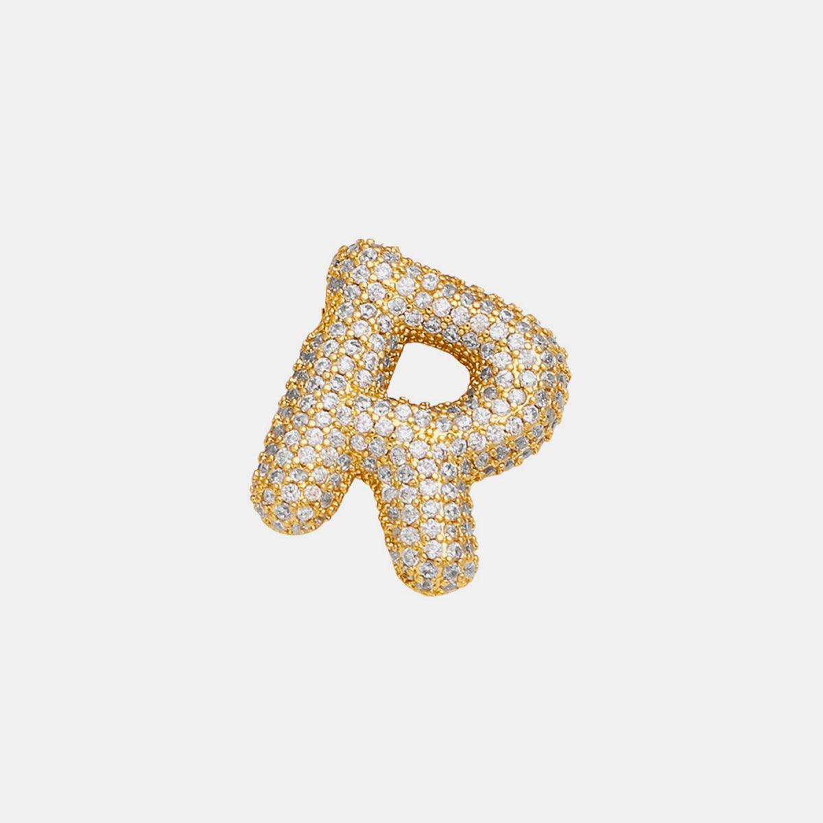 Inlaid Zircon Bubble Initial Necklace Style R One Size