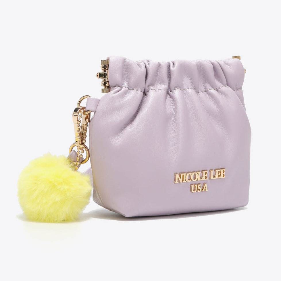 Faux Leather Women Pouch with Pompom Keychain - Nicole Lee USA