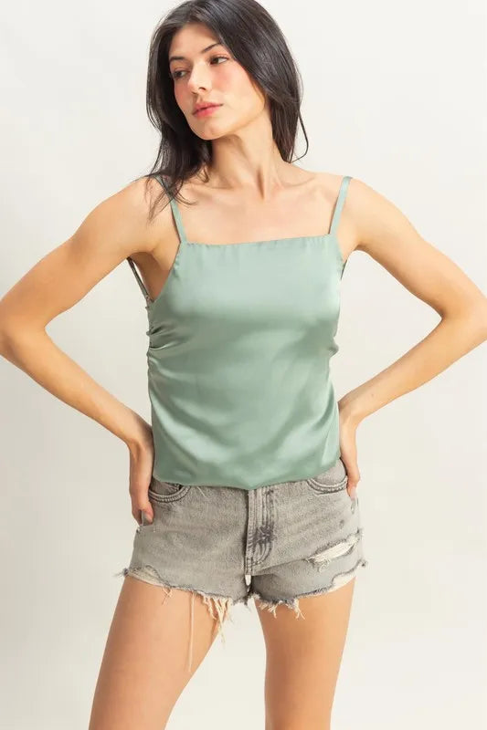 HYFVE Satin Back Tie Detail Cami SAGE GREEN