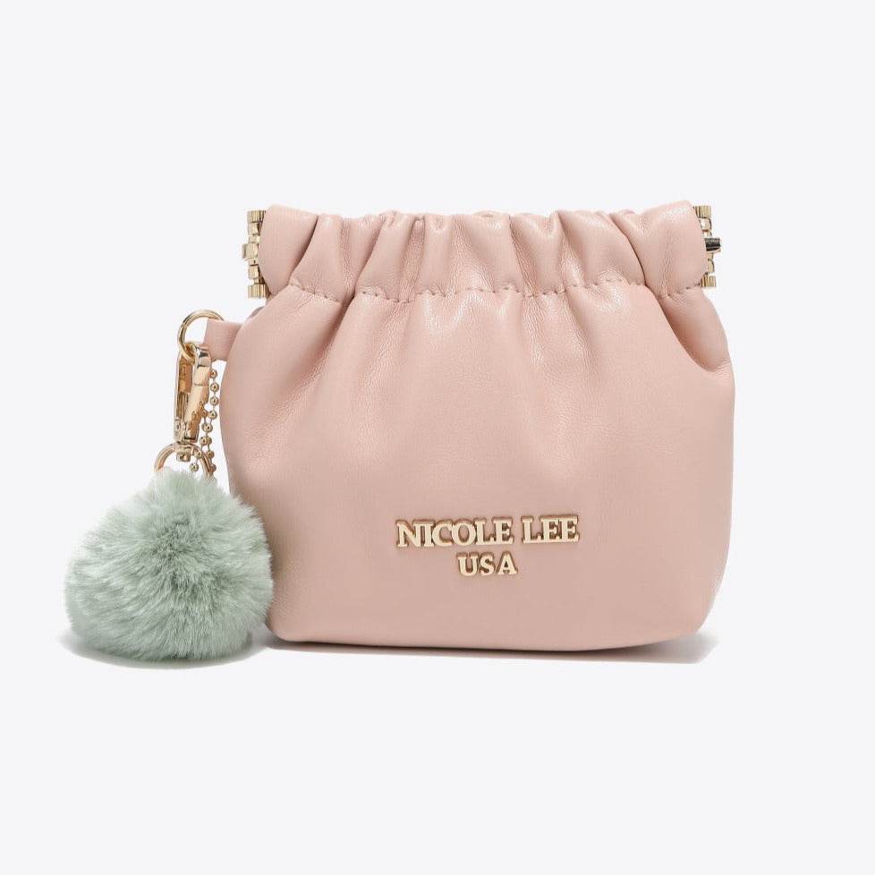 Faux Leather Women Pouch with Pompom Keychain - Nicole Lee USA