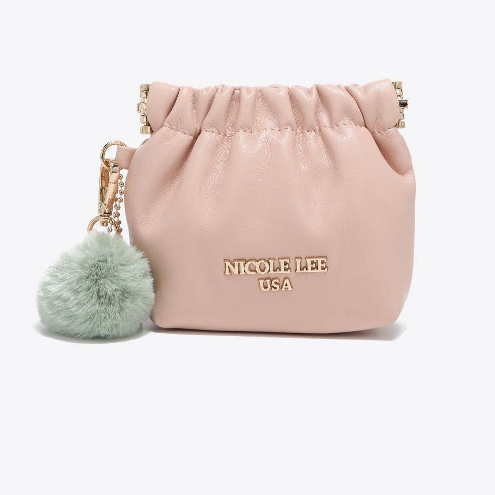 Faux Leather Women Pouch with Pompom Keychain - Nicole Lee USA