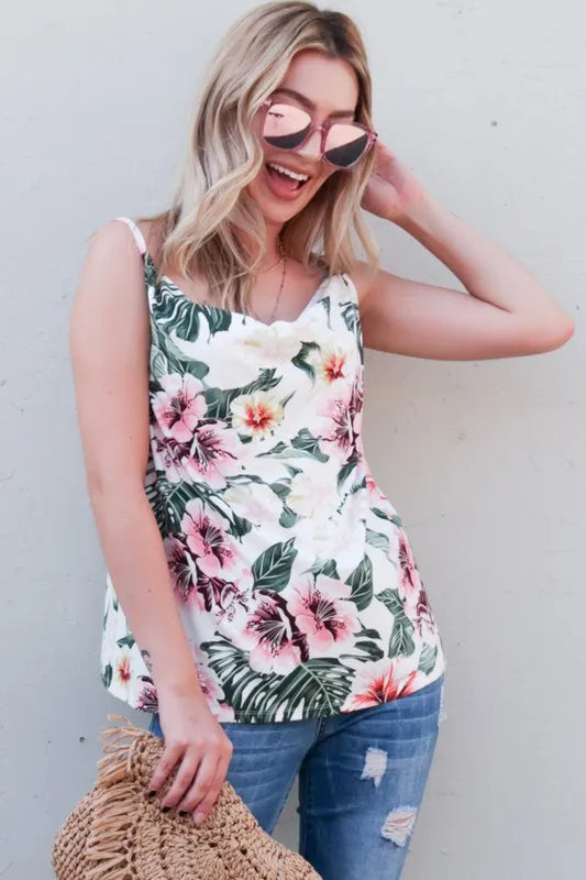And The Why Floral Printed Casual Tank Top PEACH