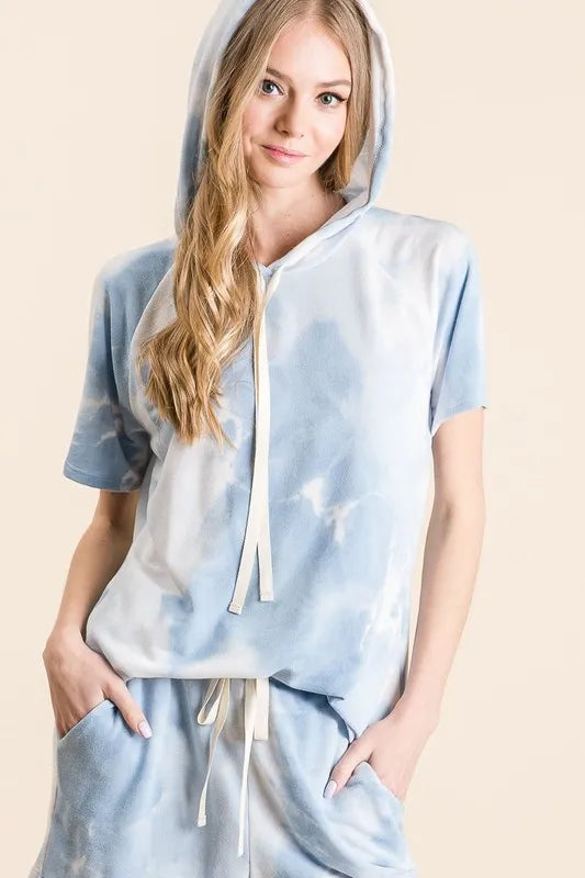 BiBi Tie Dye French Terry Casual Shorts with Twill Tape