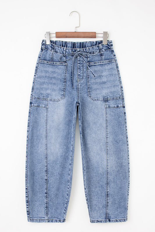 Large Patch Pocket Drawstring Paperbag Waist Barrel Jeans