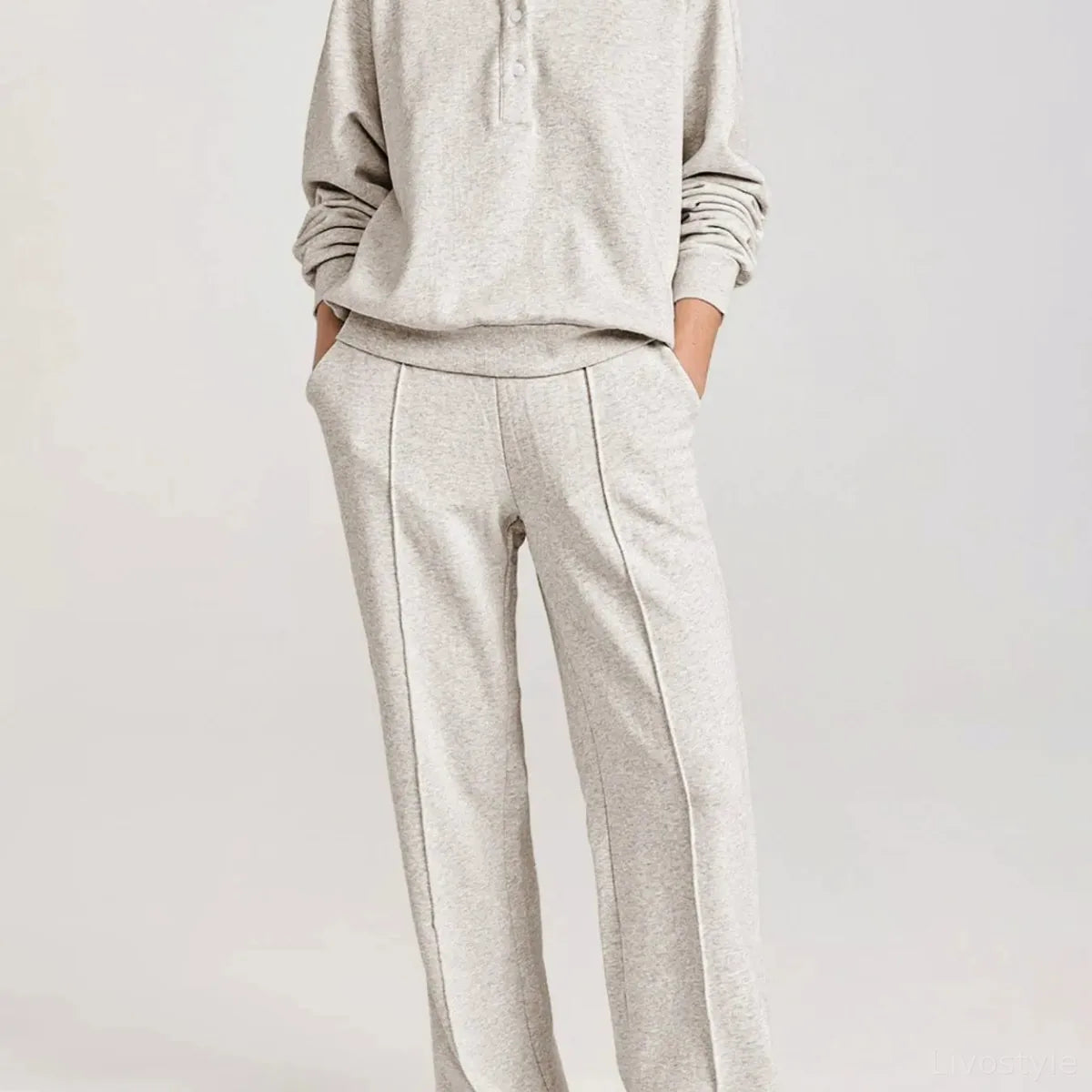 Collared Sweatshirt and High Waist Pants Active Set
