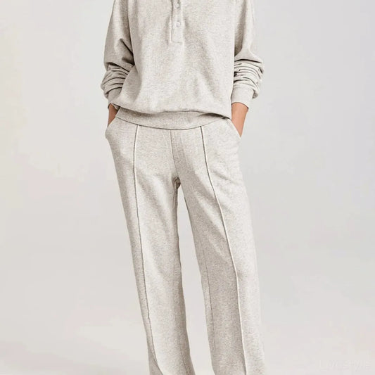 Collared Sweatshirt and High Waist Pants Active Set