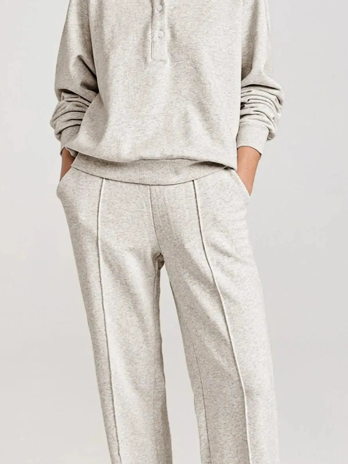 Collared Sweatshirt and High Waist Pants Active Set