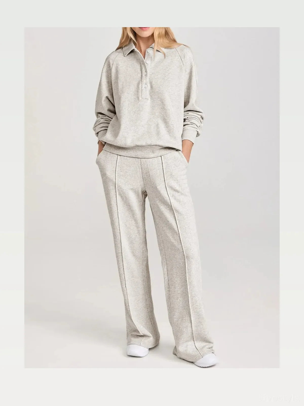 Collared Sweatshirt and High Waist Pants Active Set