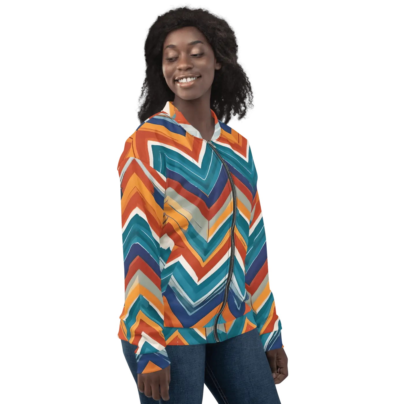 Stiped Zigzag Bomber Jacket – Fleece Outerwear - Dipaliz