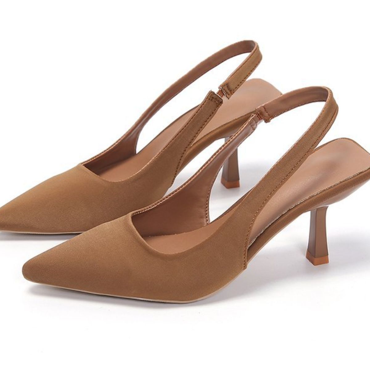 Point Toe Kitten Heel Slingback Pumps Khaki