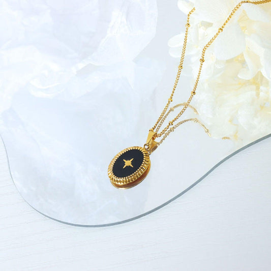 Gold-Plated Titanium Steel Oval Shape Pendant Necklace Gold One Size