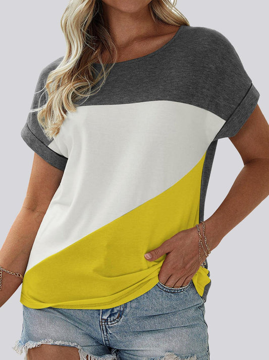 FAM-FAM Color Block Round Neck Short Sleeve T-Shirt White