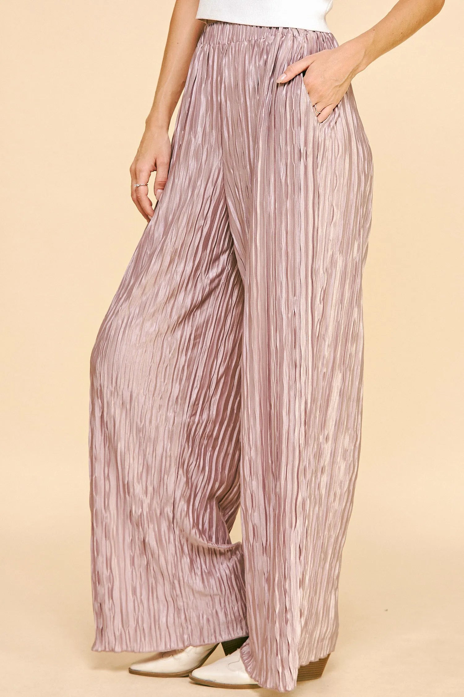 Davi & Dani Geo-pleated Elastic Waistband Pants