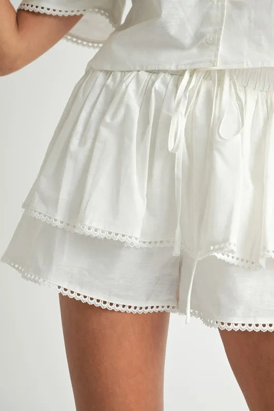 MABLE Collared Button Down Crop Top and Skort Set