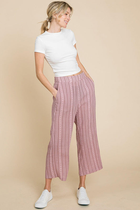Cotton Bleu by Nu Lab Striped Elastic Waist Wide Leg Pants Pink