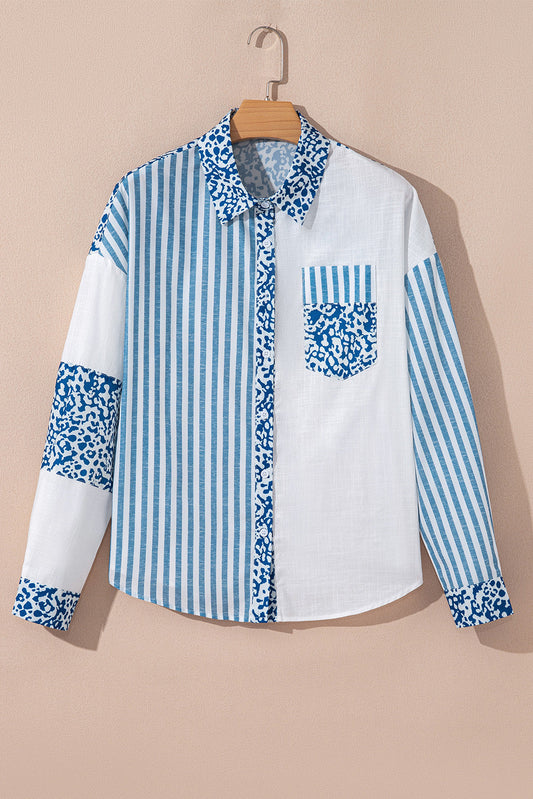 Leopard Stripe Pocketed Long Sleeve Shirt