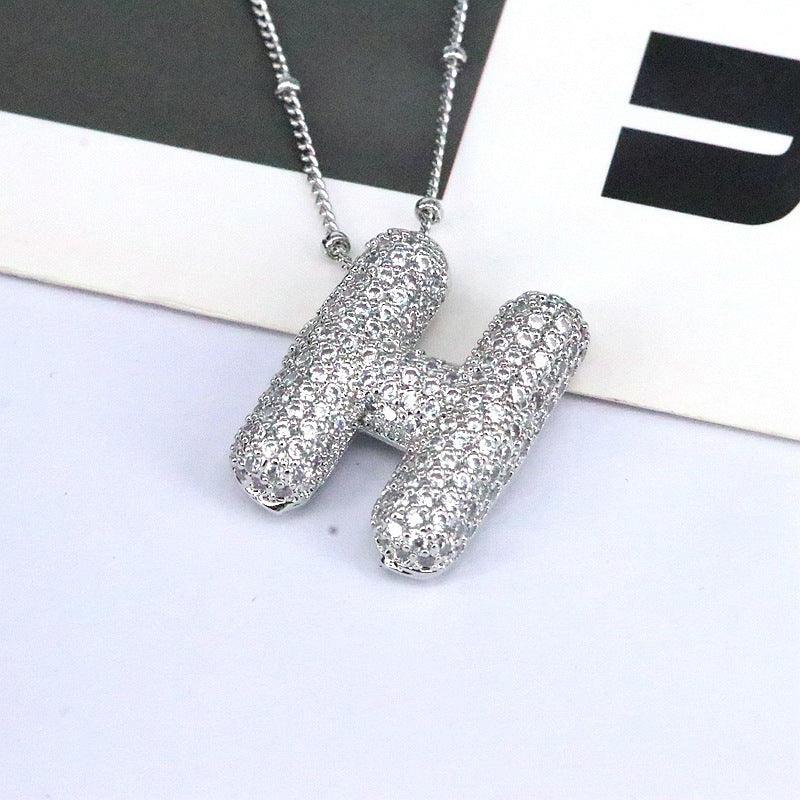 Copper Inlaid Zircon Letter Pendant Necklace Style H One Size