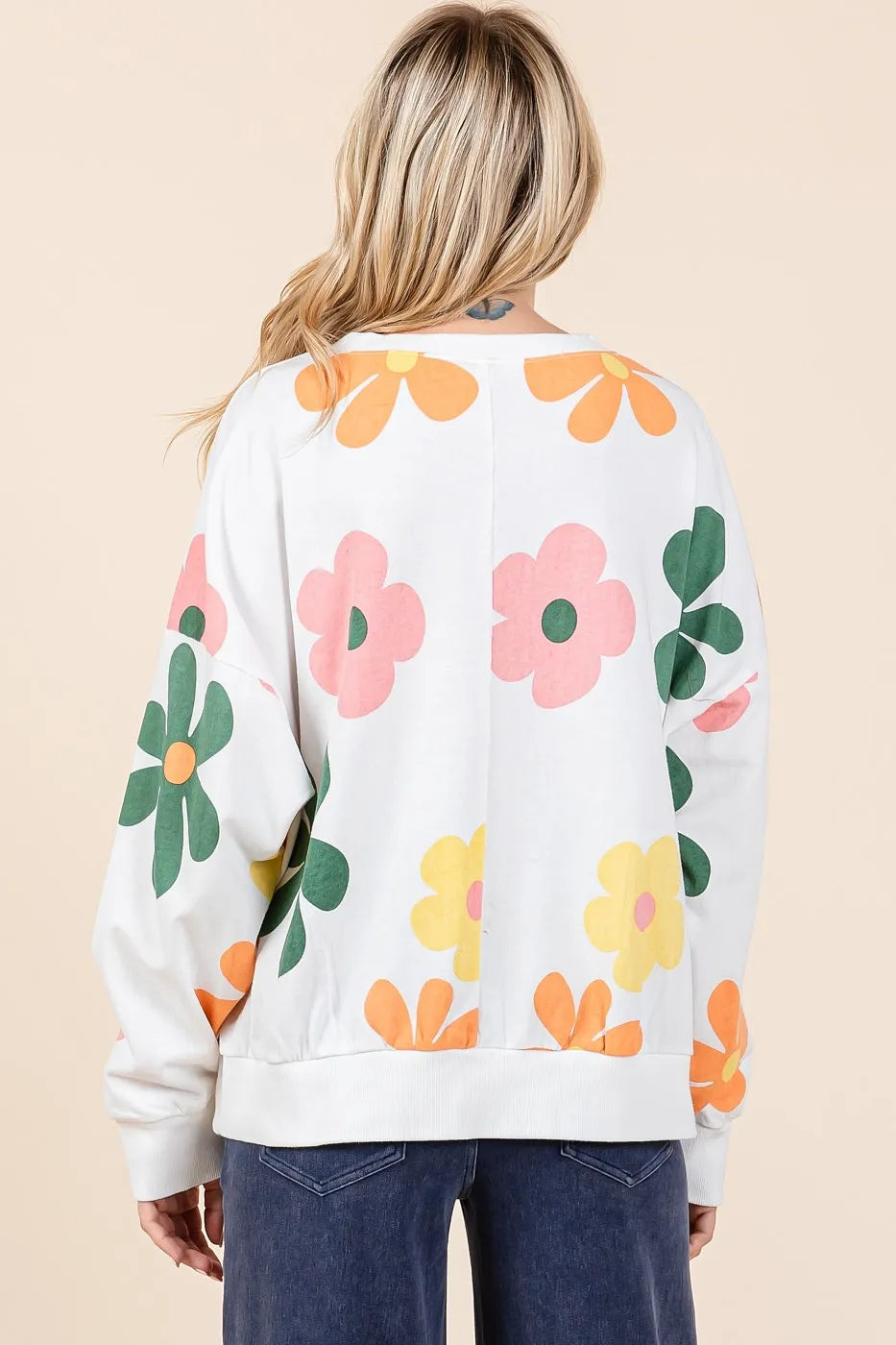 Mittoshop Mineral Wash Flower Print French Terry Sweatshirt
