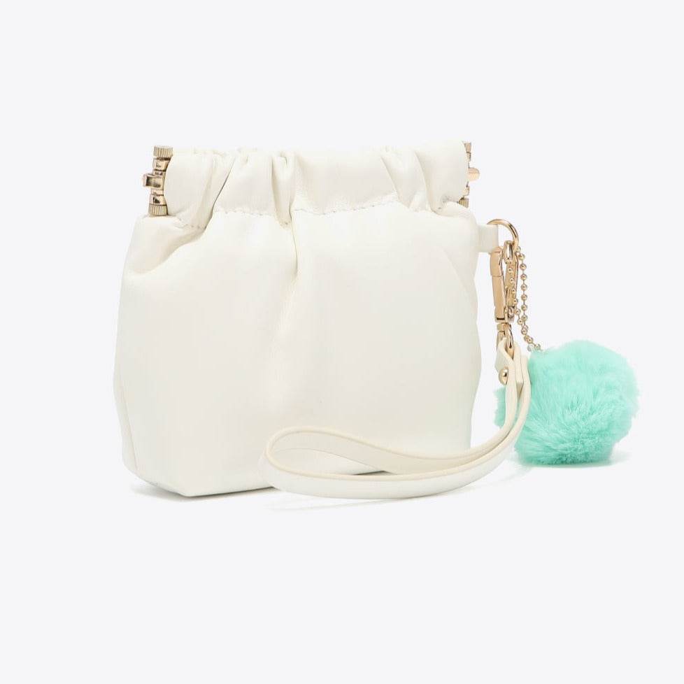 Faux Leather Women Pouch with Pompom Keychain - Nicole Lee USA