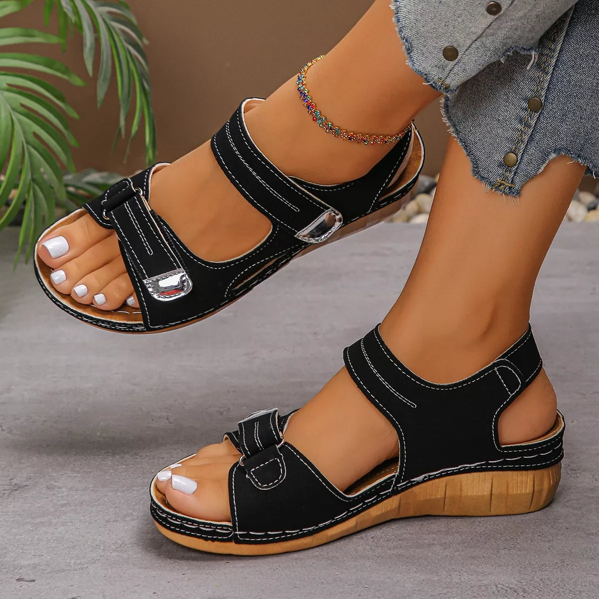 Open Toe Easy Strap Wedge Summer Sandals