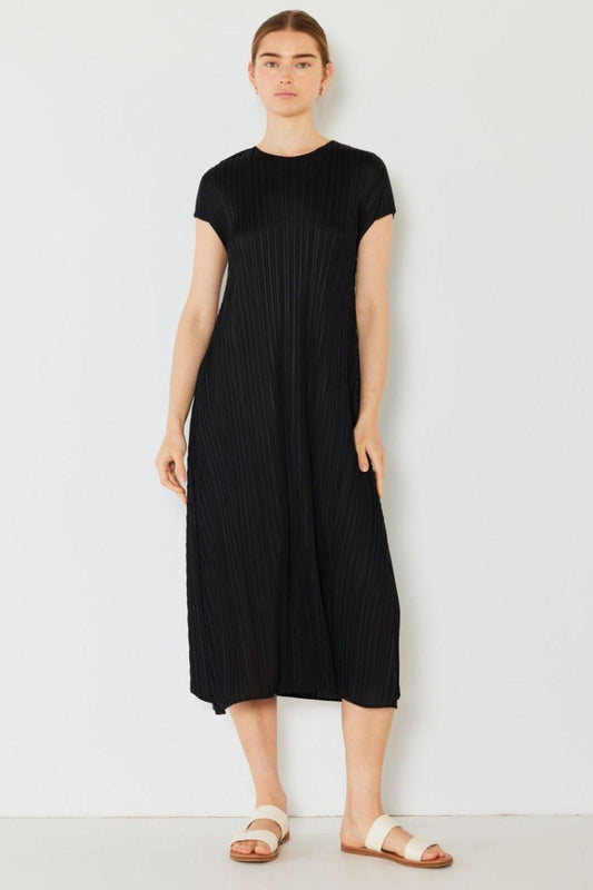 Marina West Swim Pleated Cap Sleeve A-Line Dress Black