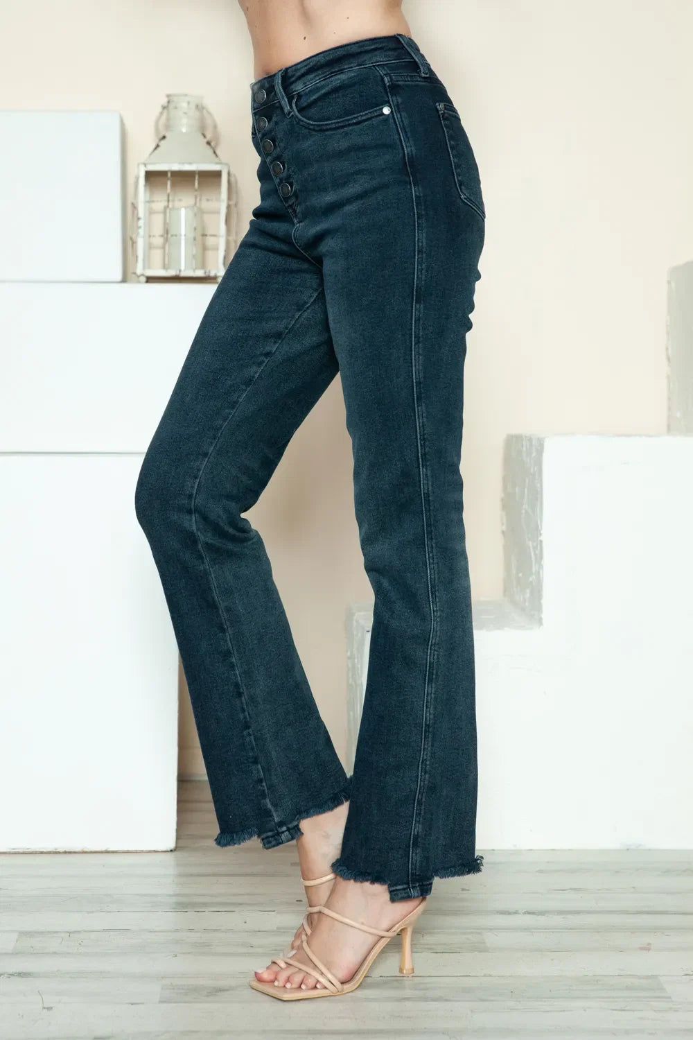 Judy Blue Full Size Button Fly Raw Hem Straight Jeans