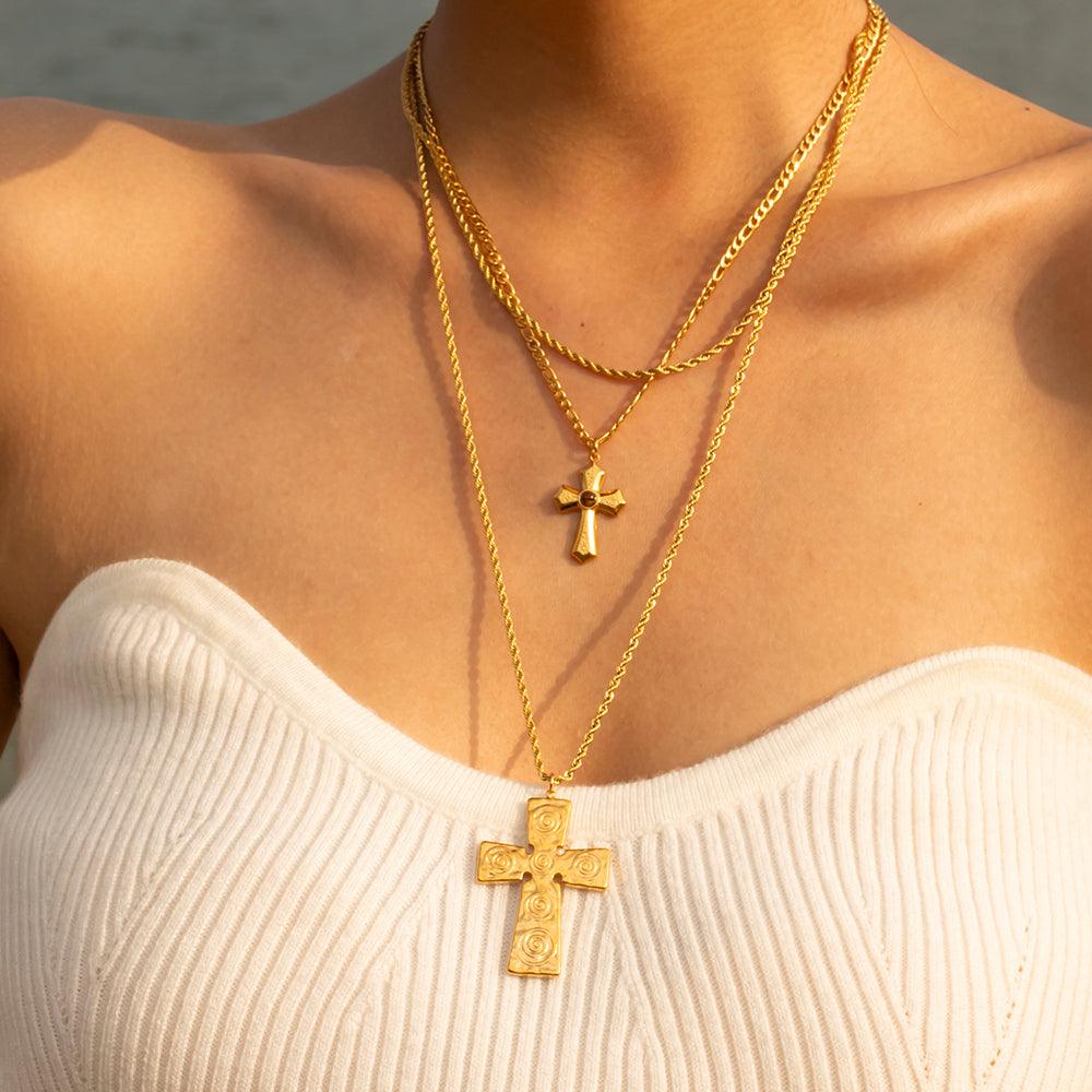 18K Gold-Plated Double Layered Cross Necklace Gold One Size