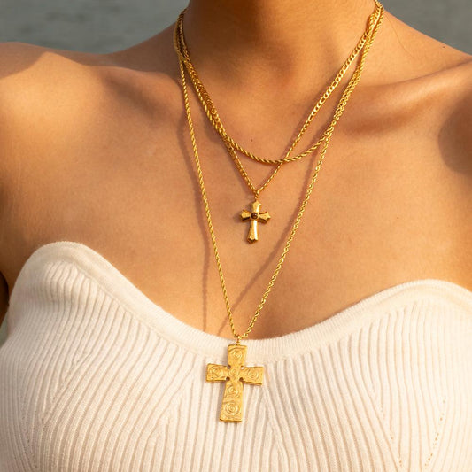 18K Gold-Plated Double Layered Cross Necklace Gold One Size