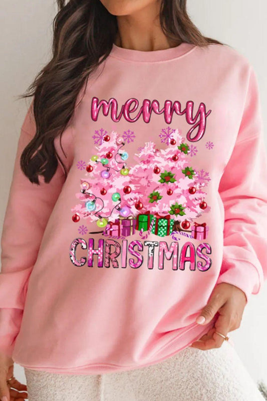 MERRY CHRISTMAS Long Sleeve Sweatshirt Blush Pink