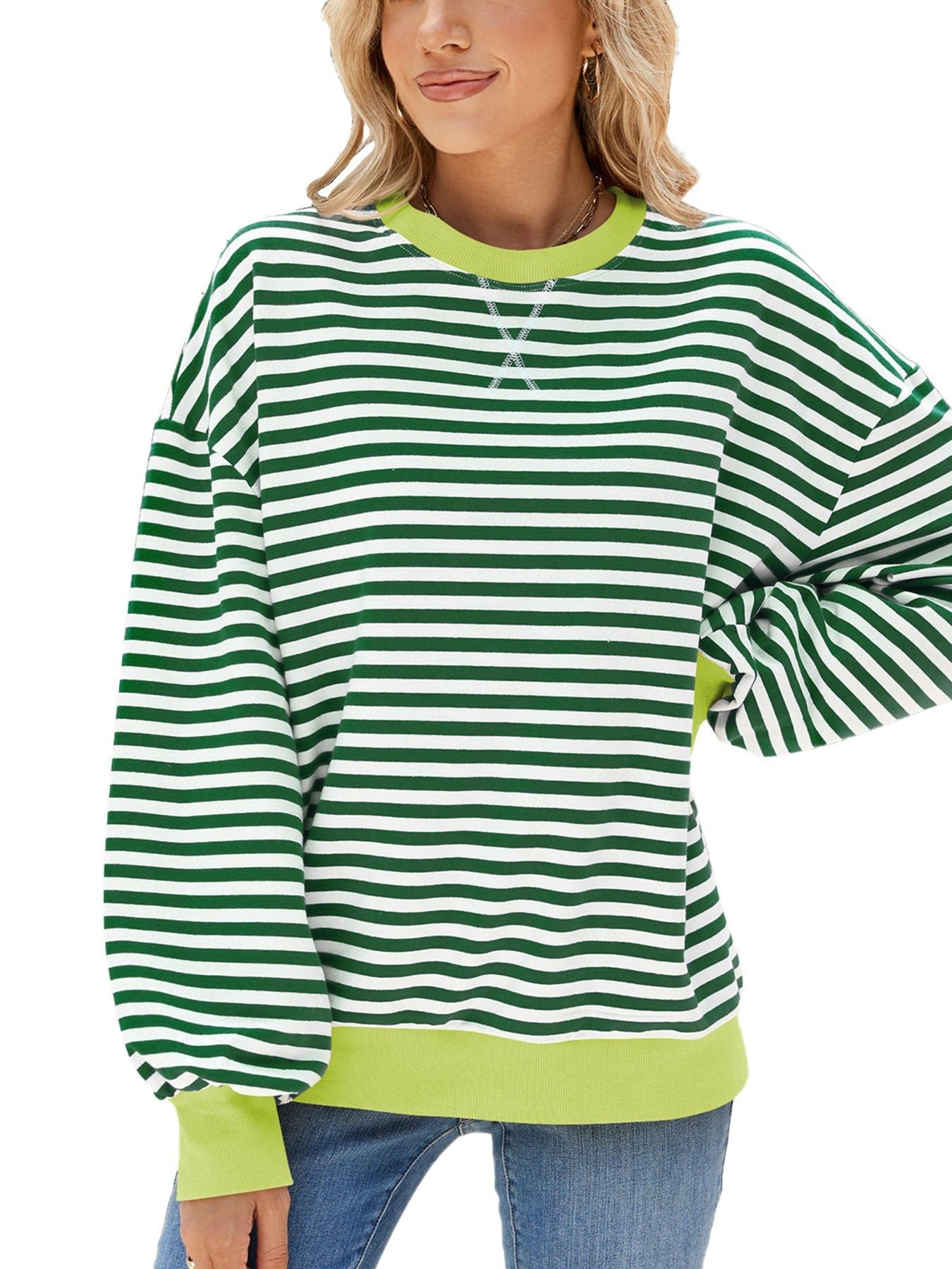 Striped Crew Neck Long Sleeve Sweatshirt