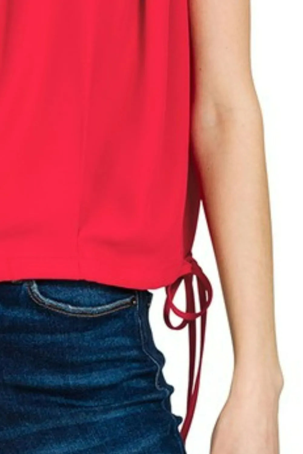 Zenana Woven Drawstring Tie Side Sleeveless Top