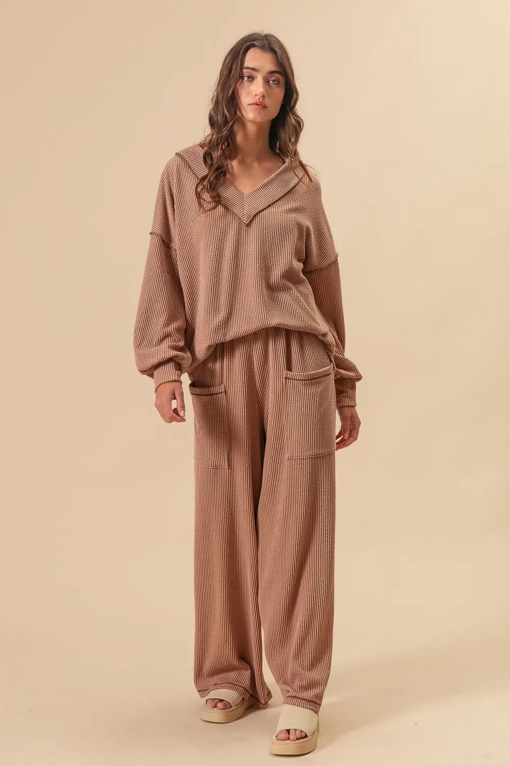 BiBi 2tone Cord Rib Waist Band Side Pocket Pants