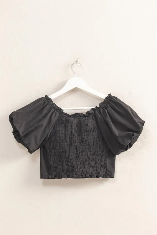 HYFVE Puff Sleeve Sweetheart Neck Top BLACK