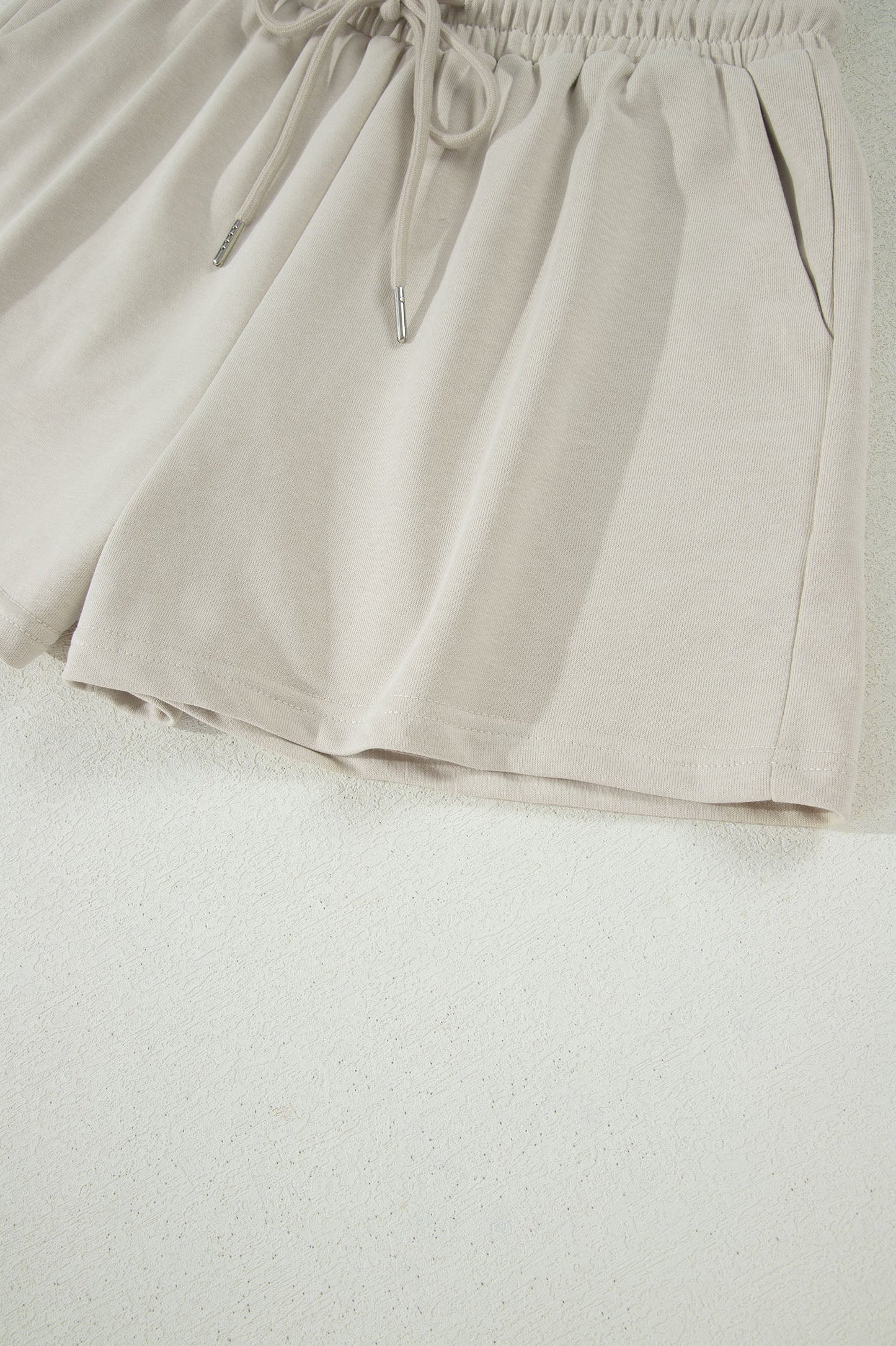 Solid Puff Sleeve Top & Drawstring Shorts Set