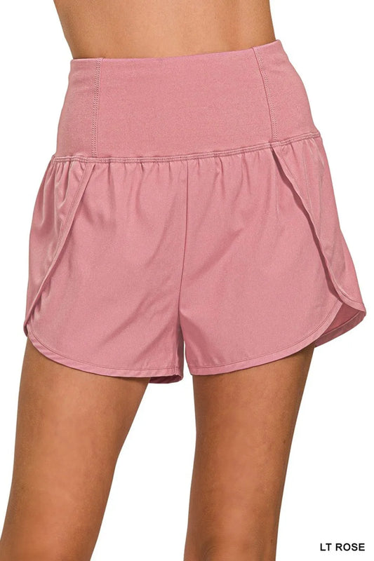Zenana High Waisted Zippered Back Pocket Running Shorts LT ROSE