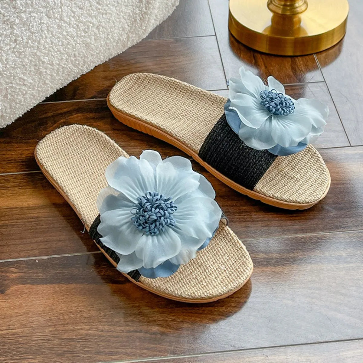 Open Toe Flats Slippers Black