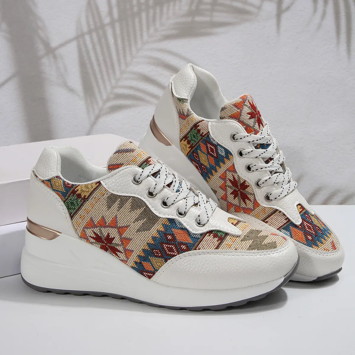 Geometric Lace Up Wedge Sneakers