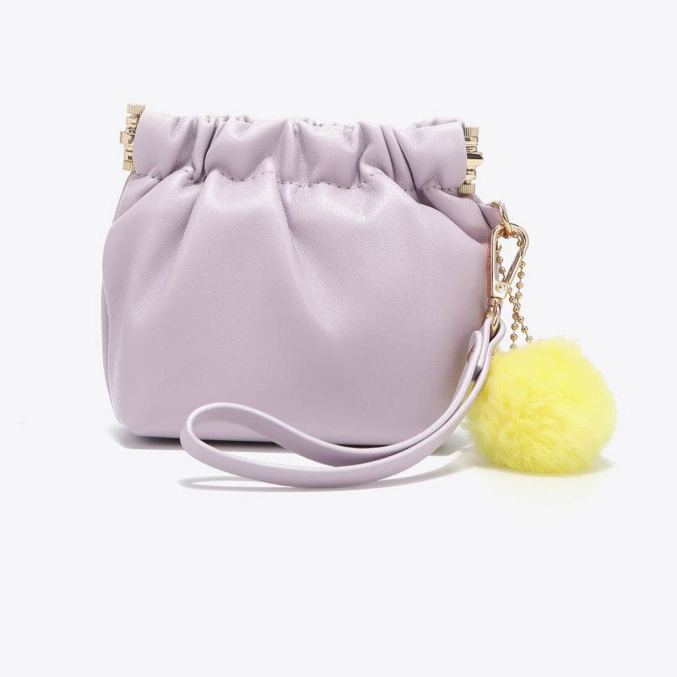 Faux Leather Women Pouch with Pompom Keychain - Nicole Lee USA