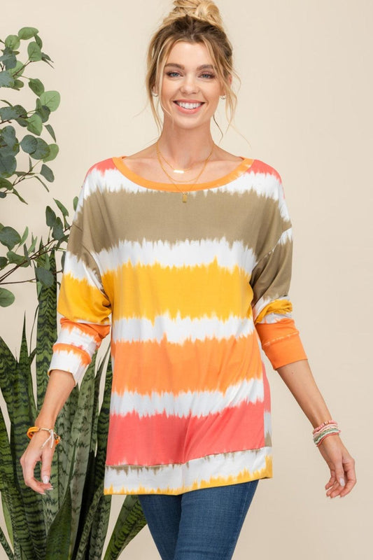 Celeste Full Size Striped Long Sleeve T-Shirt Mustard Stripe
