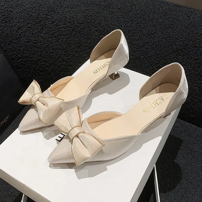 Point Toe Flare Heels Pumps Beige