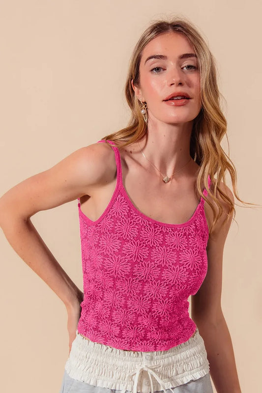 SO ME Two Tone Floral Seamless Tank Top FUCHSIA