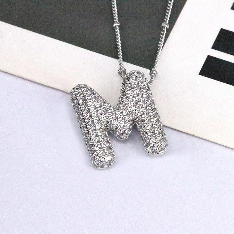Copper Inlaid Zircon Letter Pendant Necklace Style M One Size