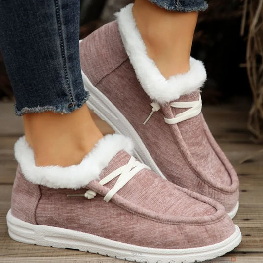 Lace Up Round Toe Furry Sneakers Lilac