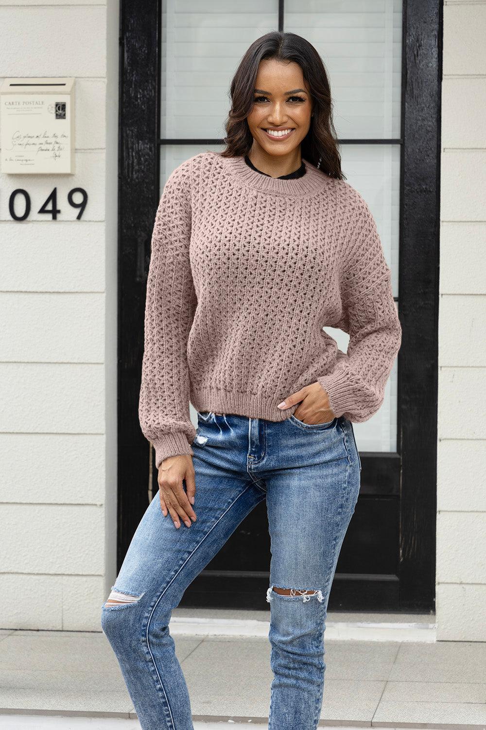 Round Neck Long Sleeve Sweater Dusty Pink