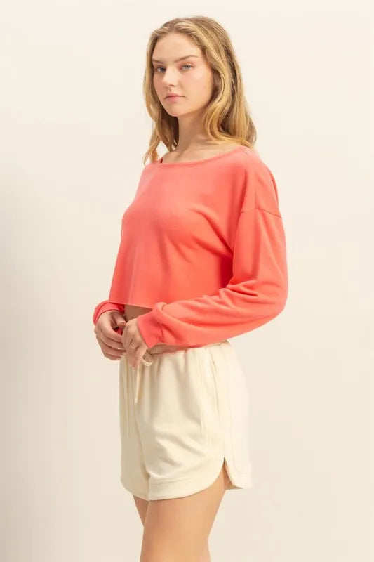 HYFVE Boat Neck Long Sleeve Cropped Top